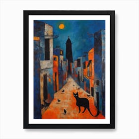 Painting Of Marrakech With A Cat In The Style Of Surrealism, Miro Style 3 Art Print