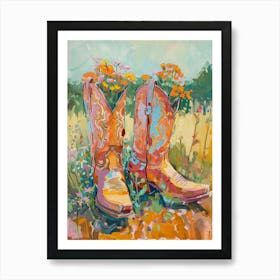 Cowboy Boots And Wildflowers Prairie Clovers Art Print