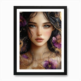 Beautiful Girl With Purple Flowers 3 Art Print