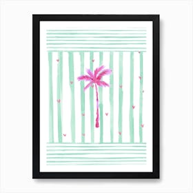 Green Stipe Pink Palm Art Print