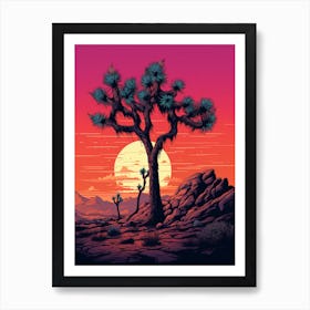  Retro Illustration Of A Joshua Tree At Dusk 7 Art Print