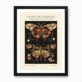 Velvet Butterflies Collection Night Butterflies William Morris Style 9 Art Print