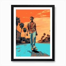 Skateboarding In Miami, United States Drawing 5 Art Print