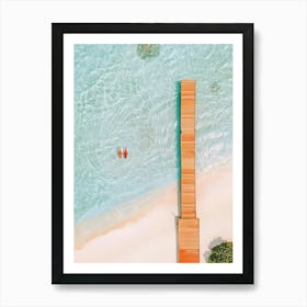 Aerial View Of A Wooden Pier In The Ocean Art Print