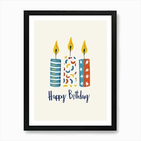 Birthday Card Design Candles Illustration Simple Stylized Shapes White Background Happy Birthday Art Print