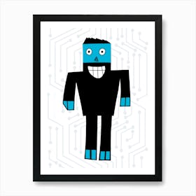 Black and Blue Robot Art Print