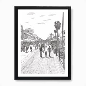 Beach View Of Los Angeles California Usa Line Art Black And White 2 Art Print