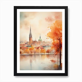 Stockholm Sweden In Autumn Fall, Watercolour 4 Art Print