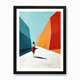 Woman Walking Down The Street, Minimalism Art Print