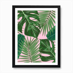 Tropical Leaves On Pink Background 1 Art Print