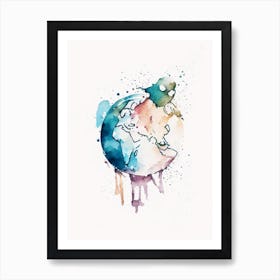 World Globe 1 Symbol Minimal Watercolour Art Print