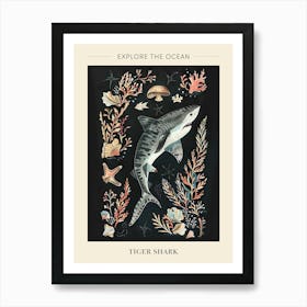 Tiger Shark Seascape Black Background Illustration 2 Poster Art Print