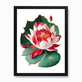 Red Lotus Decoupage 5 Art Print