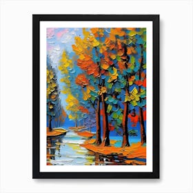 Autumn Trees By The River Art Print