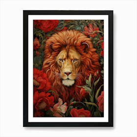 Lion In Red Poppy Field Art Print