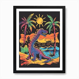 Cute Dinosaur On The Sunny Beach Art Print