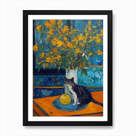 Still Life Of Bird Of Paradise With A Cat 2 Art Print