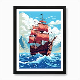 Pirate Ship In The Sea 2 Art Print