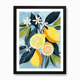 Lemons And Flowers Art Print