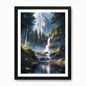 Forest waterfall in the alps #5- Oil Painting Art Print