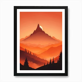 Misty Mountains Vertical Composition In Orange Tone 100 Art Print