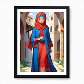 Muslim Girl In Blue Dress Art Print