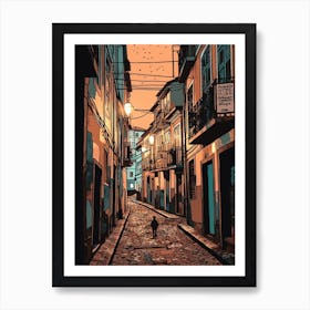 Painting Of Lisbon Portugal In The Style Of Line Art 3 Art Print