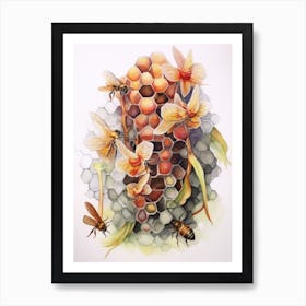 Beehive With Orchids Watercolour Illustration 1 Art Print