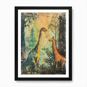 Dinosaur & Giraffe Storybook Painting 2 Art Print