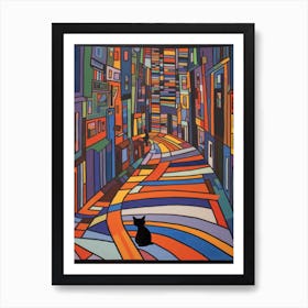 Painting Of Amsterdam With A Cat In The Style Of Minimalism, Pop Art Lines 1 Art Print