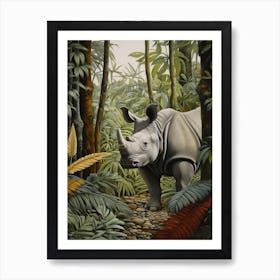 Rhino Peeking Out From Behind The Leaves 3 Art Print