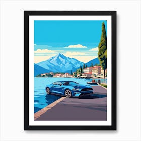 A Ford Mustang Car In The Lake Como Italy Illustration 3 Art Print