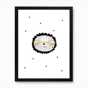 Polka Dot Animal With Glasses Black Art Print