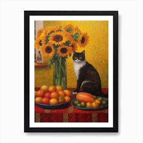 Sunflower With A Cat 2 Pointillism Style Affiche