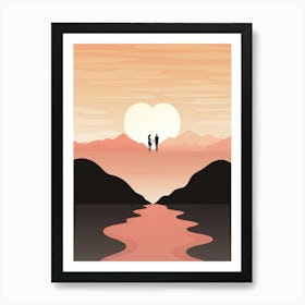 Sunset Block Colour Geometric Heart 3 Art Print