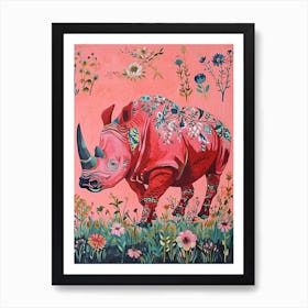 Floral Animal Painting Rhinoceros 4 Art Print