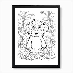 Line Art Jungle Animal Monkey 3 Art Print