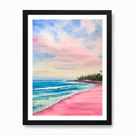 Galle Face Green Beach, Colombo, Sri Lanka Pink Watercolour Art Print