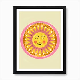 Sleeping Sun Face On Cream Art Print