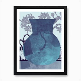 Abstract Still Life With Urn, Cyan Indigo, Collage No.12923-02 Art Print