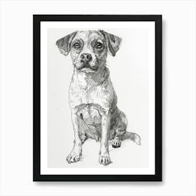 Dog Line Sketch Black & White Art Print