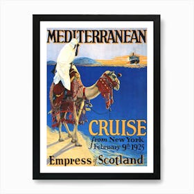 Mediterranean Cruise, Baudouin on Camel Welcomes Tourist Cruiser, Vintage Travel Poster Art Print