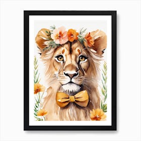 Baby Lion Sheep Flower Crown Bowties Woodland Animal Nursery Decor (10) Art Print