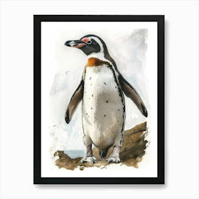 Humboldt Penguin Petermann Island Watercolour Painting 1 Art Print