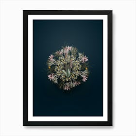 Vintage Scilla Obtusifolia Floral Wreath on Teal Blue n.0114 Art Print