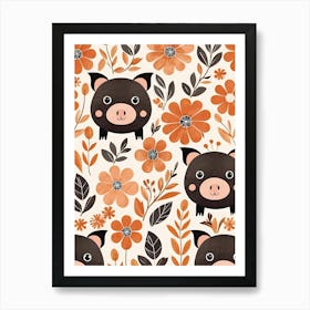 Floral Cute Baby Pig Nursery (6) Art Print