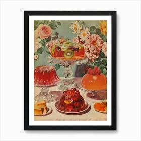 Fruity Red Jelly Dessert Retro Collage 2 Art Print