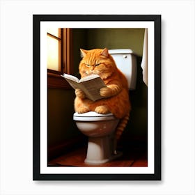 Orange Cat Reading A Book Art Print