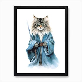 Main Coon Cat As A Jedi 1 Art Print