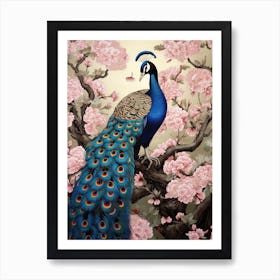 Peacock Animal Drawing In The Style Of Ukiyo E 6 Art Print